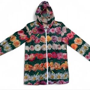 Jaded London Floral Nylon Hooded Zip Jacket - Green, Pink & Yellow